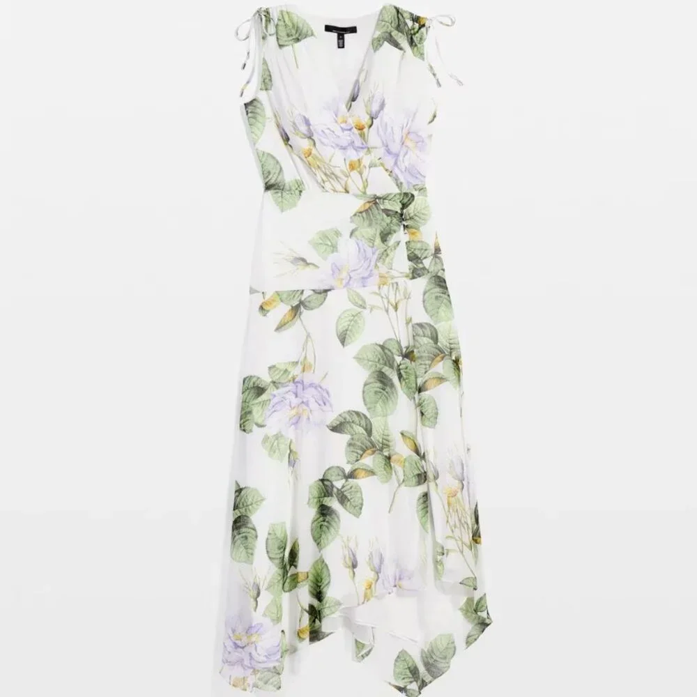 White House Black Market Floral Midi Dress - Green and White - Picture 3 of 4